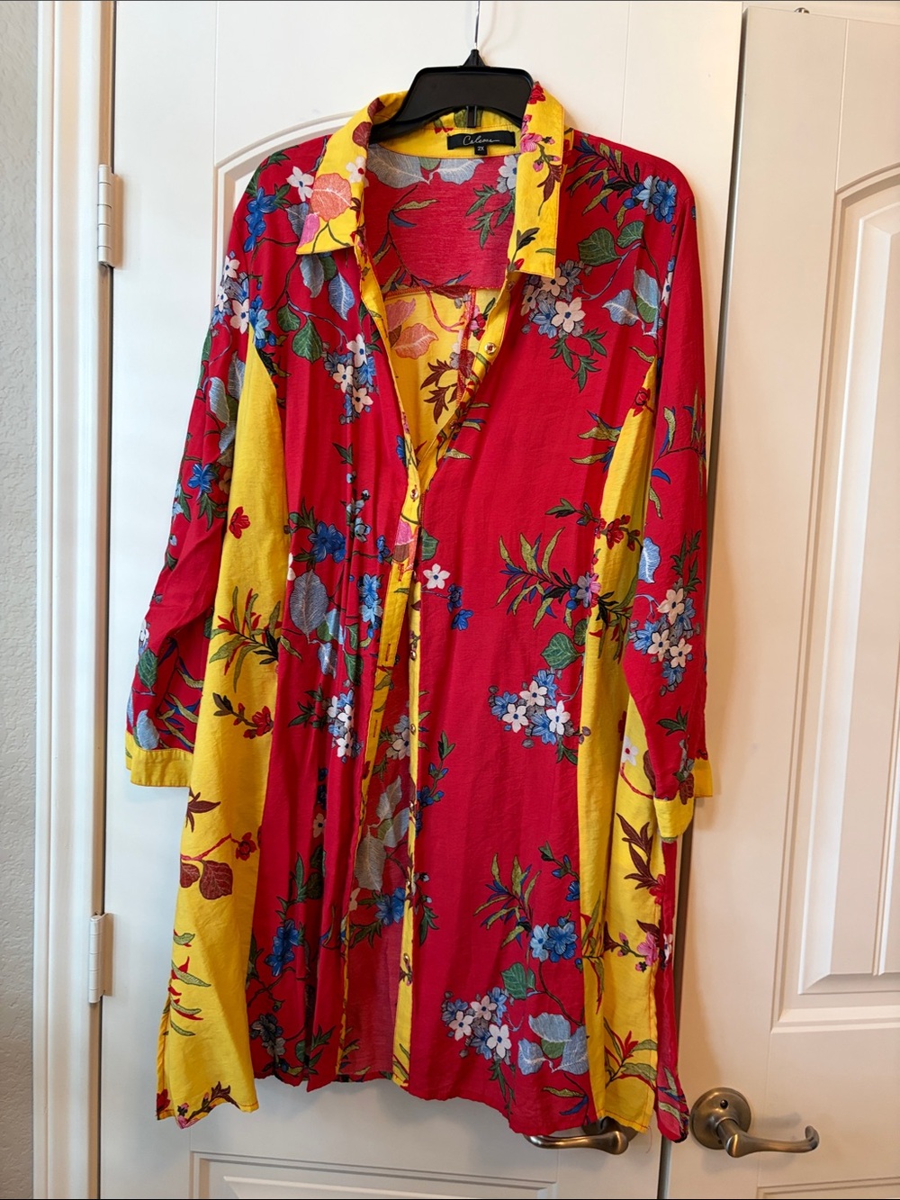 Casual Floral Long-Sleeve Dress in Red & Yellow - Women